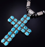 Silver & Kingman Turquoise Navajo Handmade LARGE Cross Pendant by Tony Yazzie 5J18J
