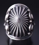 Size 6-3/4 Silver Navajo Handstamped Concho Face Ring by Derrick Gordon 5H21M
