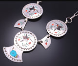 Silver & Turquoise Multistone Navajo Inlay Hummingbird Love Necklace by Raymond Boyd 3F19A