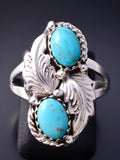 Size 6.5 Silver & Kingman Turquoise Feathers Navajo Ring Annette Martinez 5L07S
