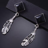 Silver & Onyx Eagle Feather Navajo Earrings by Sabelle Yazzie 5G18X