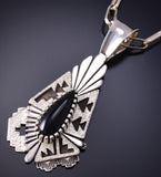 Vintage Silver & Onyx Navajo Rug Design Pendant by Toney Mitchell 6F09N