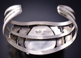 Vintage Silver & White Buffalo Turquoise Navajo Bracelet by Gilbert Adakai 6F09K