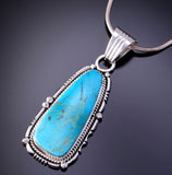 Silver & Turquoise Navajo Handmade Pendant by Samuel Yellowhair 3D06N
