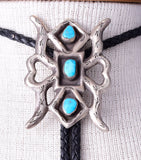 Vintage Navajo Silver Sand Cast Bolo Tie with Turquoise 5L23X