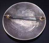 Vintage Silver & Turquoise w/ Coral Navajo Chip Inlay Brooch 5F10J