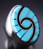 Vintage Size 11-1/4 Silver & Turquoise Zuni Inlay Men's Ring - Dickie Quandelacy 6E14J