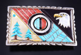 Silver Multistone Zuni Inlay Spinner Sunface Buckle by Don Dewa 5L25Y