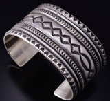 Silver Navajo Handmade Concho Row Wide Bracelet by Erick Begay 5H01C