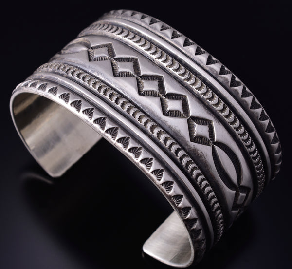 Silver Navajo Handmade Concho Row Wide Bracelet by Erick Begay 5H01C