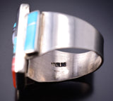Size 9 Silver & Turquoise Multistone Zuni Inlay Sunface Ring by Don Dewa 6H25X