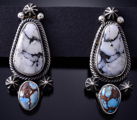 Silver & Golden Hills Turquoise White Buffalo Navajo Earrings Erick Begay 6C01O