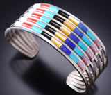 Silver & Turquoise Multistone Zuni Inlay Rainbow Bracelet by Anson Wallace 6H25C