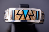 Size 9-3/4 Silver & Turquoise Multistone Navajo Inlay Ring by Rick Tolino 6F17A