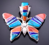 Silver & Turquoise Multistone Navajo Inlay Butterfly Pendant by TSF 3L08C
