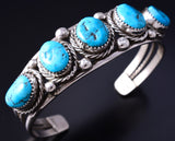 Silver & Turquoise Row Navajo Handmade Bracelet by Ravis Henry 5L10D