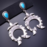Silver & Turquoise Navajo Horseshoe Bottom Earrings by RB 3J16R