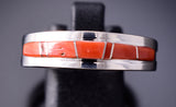Size 10-1/2 Silver & Coral Navajo Inlay Ring by Wilbert Muskett 6D28V