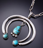 Vintage Silver Navajo Naja Pendant with Turquoise 6K02Y