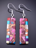 Kingman Turquoise Santo Domingo Handmade Earrings by Mary Louise Tafoya 3G07R