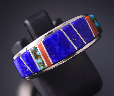 Size 6 Silver & Lapis Multistone Navajo Inlay Ring by Orlinda James 5L07C