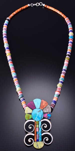 24" Santo Domingo Pueblo (Kewa) Multistone Flower Necklace by Mary Tafoya 6H31T