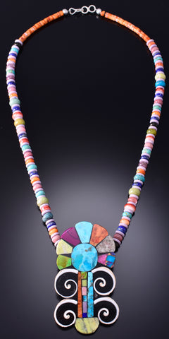 24" Santo Domingo Pueblo (Kewa) Multistone Flower Necklace by Mary Tafoya 6H31T