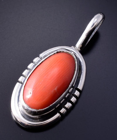 Vintage Silver & Mediterranean Coral Navajo Pendant 5L21L