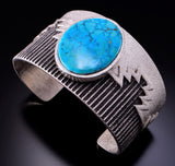 Silver & Turquoise Navajo Rug Pattern Tufacast Bracelet by Lee Begay 3D06A