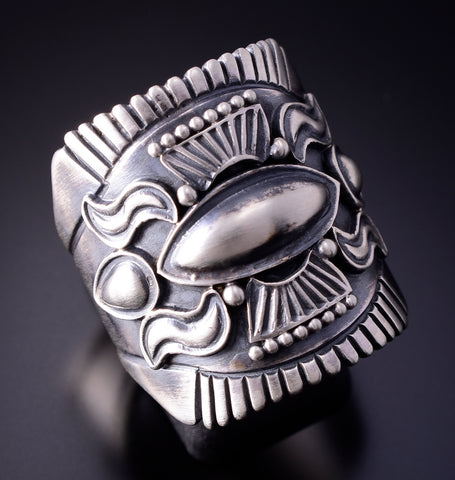 Size 10-3/4 Silver Navajo Handmade Concho Mens Ring by Derrick Gordon 4C31V