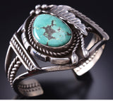 Vintage Silver & Ajax Turquoise Navajo Handmade Feather Bracelet 6D28N