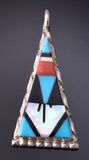 Silver & Turquoise Multistone Zuni Inlay Triangular Pendant by Carol Niiha 5B19C