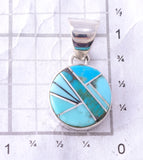 Silver & Turquoise Navajo Inlay Round Pendant by TSF 3L08R