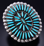 Size 6-3/4 Vintage Silver & Turquoise Neeplepoint Zuni Ring by DJ Ghahate 6A21H
