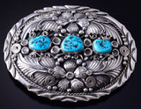 Vintage Silver & Turquoise Navajo Eagle Feathers Buckle by L. Hildreth 5F10A