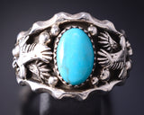 Size 14 Silver & Kingman Turquoise Eagles Men's Ring Genevieve Francisco 5L13Z