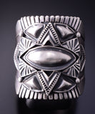 Size 10-3/4 Silver Navajo Handmade Concho Star Mens Ring by Derrick Gordon 4C31T