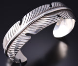 Vintage Silver Navajo Handstamped Eagle Feather Bracelet - Douglas Etsitty 6A03T