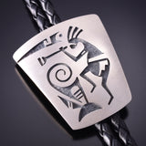 Silver Hopi Handmade Kokopelli Dancing Men's Bolo Tie by Trinidad Lucas 4D15M