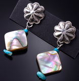 Silver & Turquoise w/ Abalone Navajo Concho Earrings by Ravis Henry 5L10H