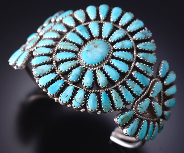 Tradional Vintage Pettypoint Turquoise Bracelet by Larry Moses Begay 6K28B
