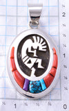 Silver & Coral Multistone Navajo Inlay Kokopelli Pendant by Erick Begay 3H20M