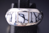 Size 9-1/4 Silver & White Buffalo Turquoise Navajo Ring by Norvin Johnson 5L07L