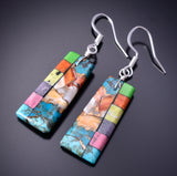 Turquoise Multistone Santo Domingo Handmade Earrings by Mary Louise Tafoya 3G07Z