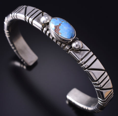 Silver & Golden Hills Turquoise Navajo Handmade Bracelet by Erick Begay 5H01P