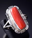 Size 7-1/2 Silver & Mediterranean Coral Navajo Ring by Norvin Johnson 5L20W