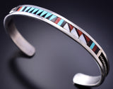 Vintage Silver & Turquoise Multistone Zuni Inlay Bracelet Charlotte Dishta 6F09L