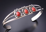 Silver & Coral Eagle Feathers Navajo Bracelet by Lee Shorty 3F10O