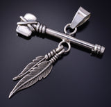 Silver Navajo Handmade Tomahawk w/ Eagle Feathers Pendant by Erick Begay 5G12W