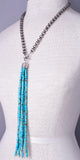 Kingman Turquoise Tassle Necklace on Silver Navajo Pearls 5L23R